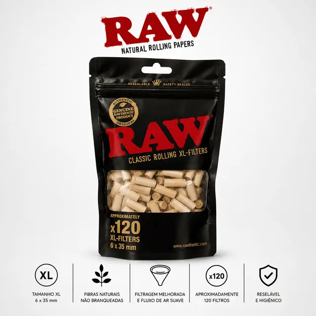 CBDLegalPT Parafernalia Filtres RAW Slim 6mm Longs XL