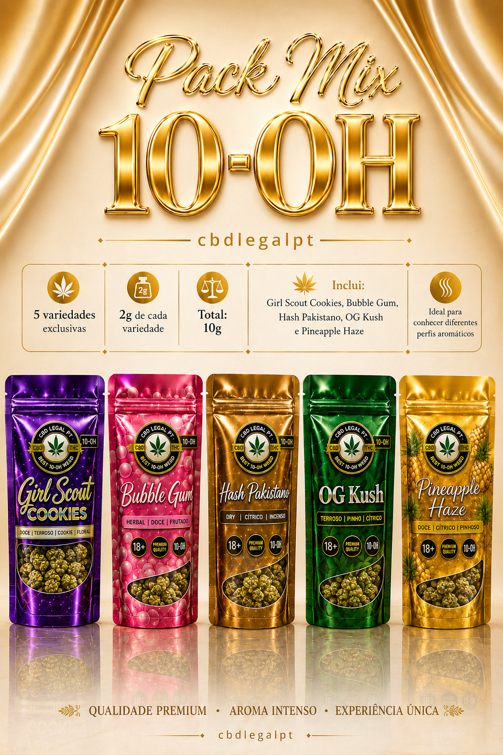 Pack Mix 10-OH fleurs + hash 10g 5 variétés premium