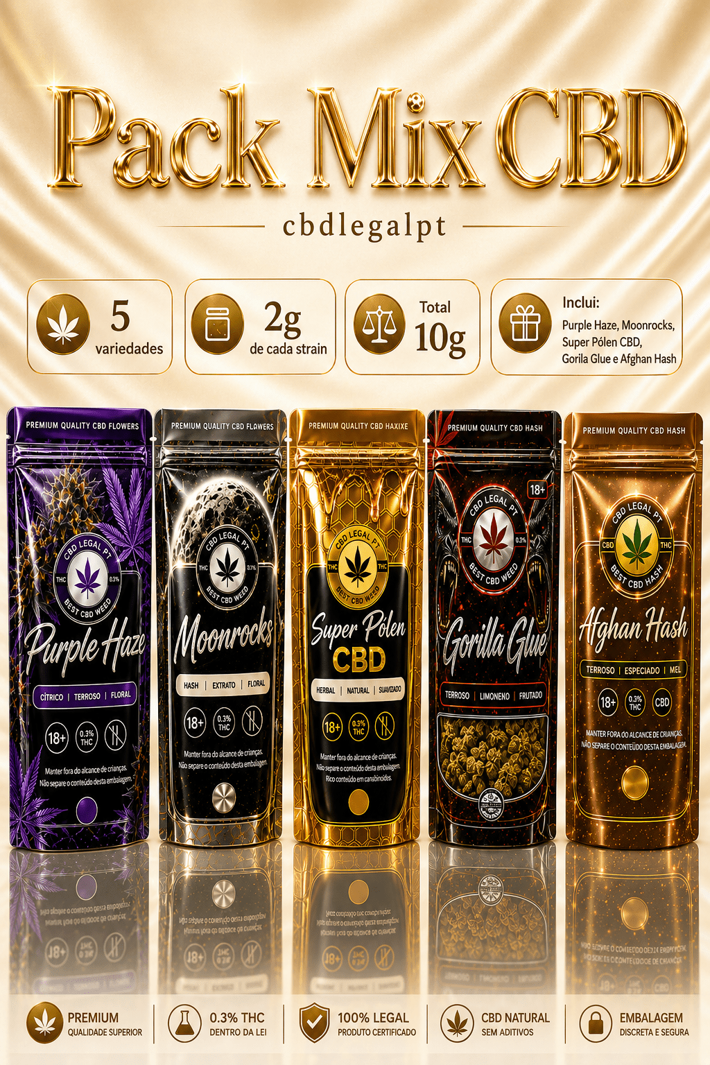 CBDLegalPT Pack Mix fleurs CBD 10g 5 variétés premium