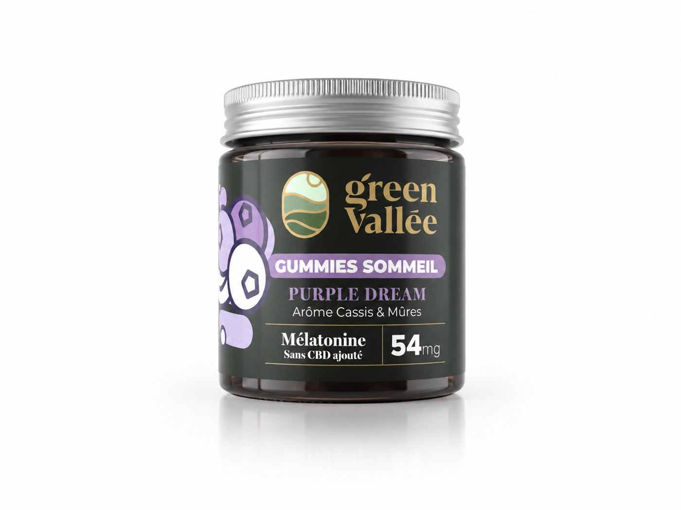 Green Vallée Gummies Cassis mélatonine pot 30 sans THC