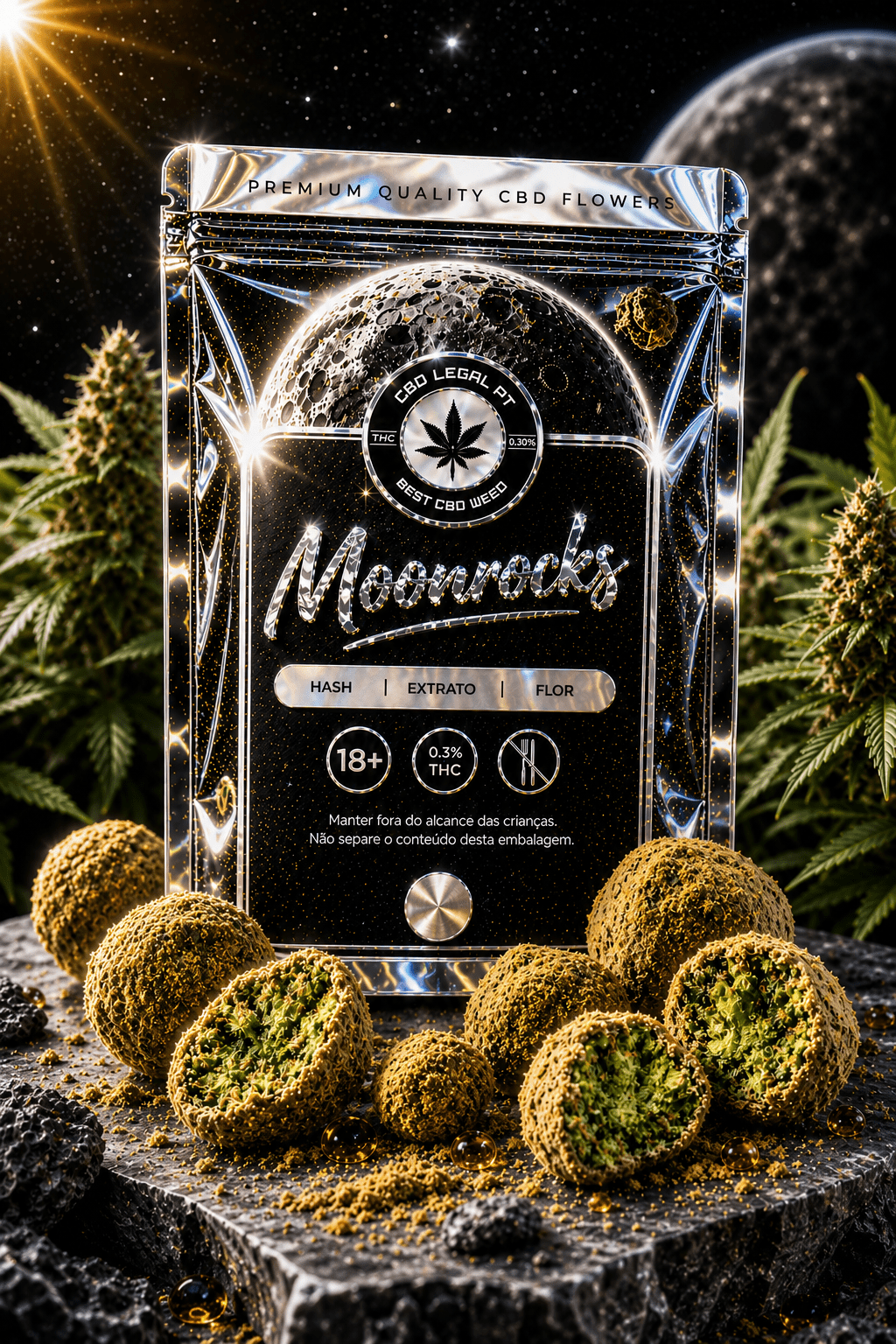 CBDLegalPT Flores CBD Moonrocks fleur 1 g extrait kief