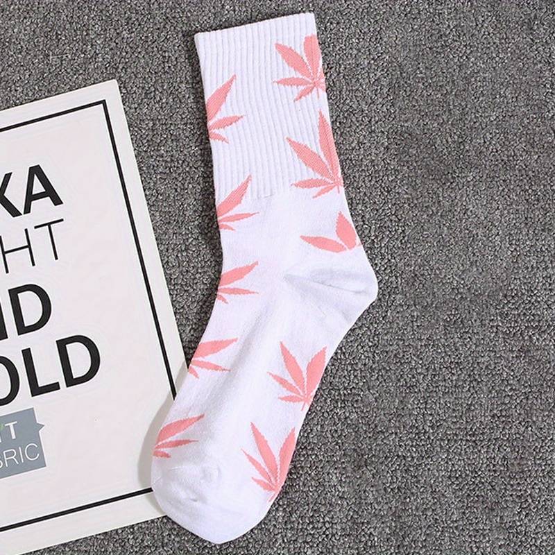 CBDLegalPT Parafernália chaussettes blanches feuilles roses