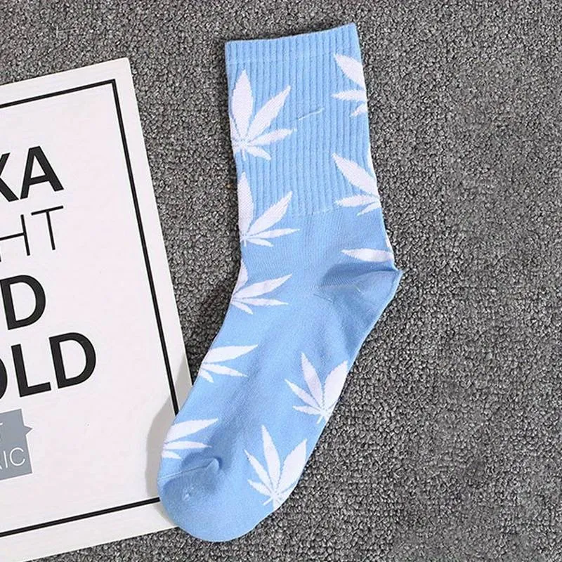 CBDLegalPT Parafernália chaussettes bleues feuilles blanches