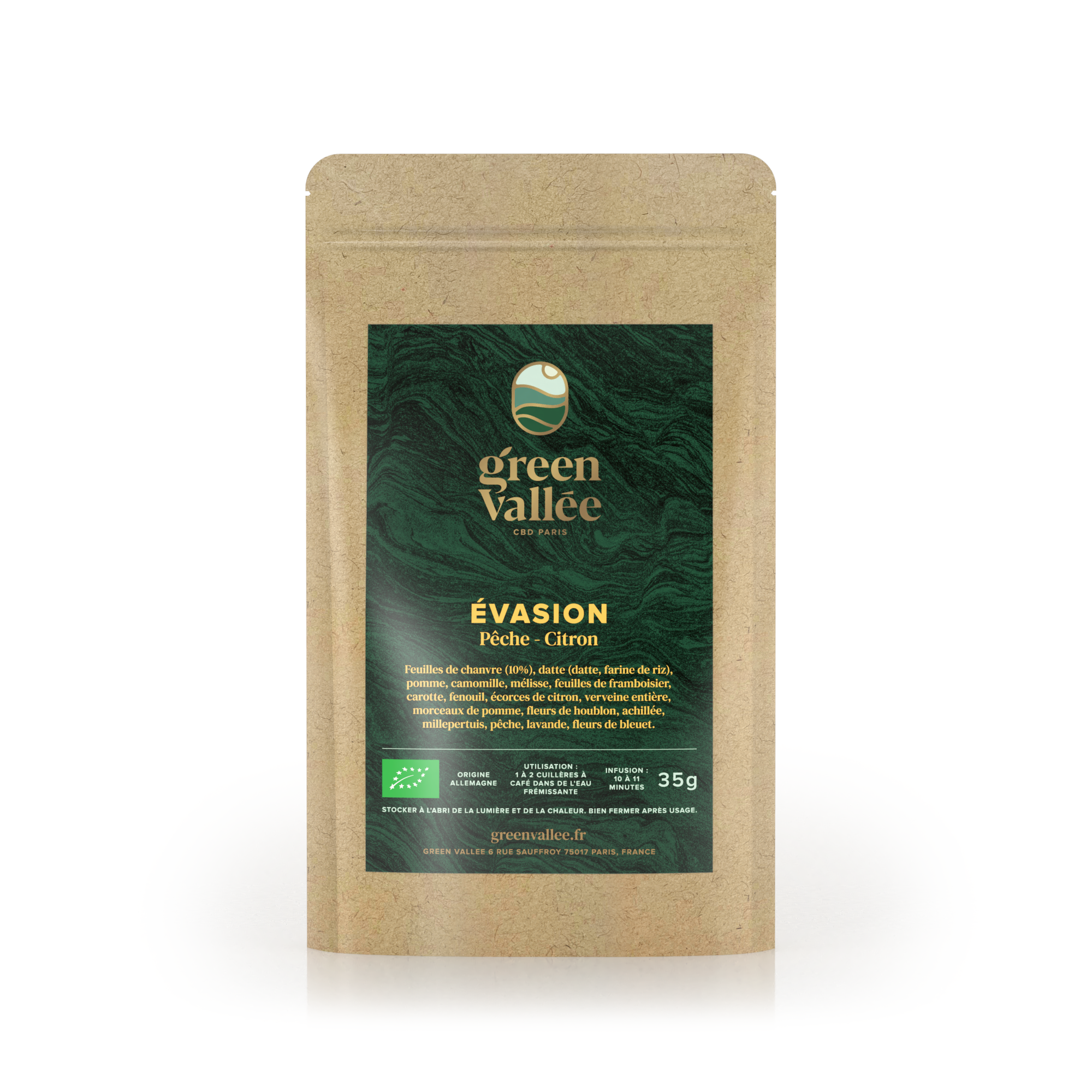 Green Vallée Évasion infusion CBD 35g détente bio