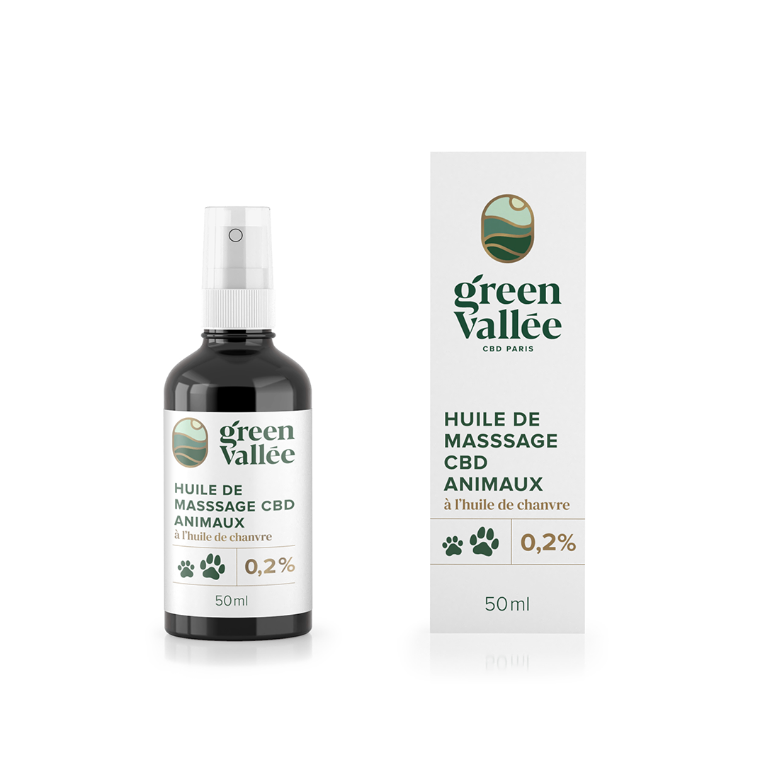 Green Vallée Animaux CBD huile massage 0,2% chien chat