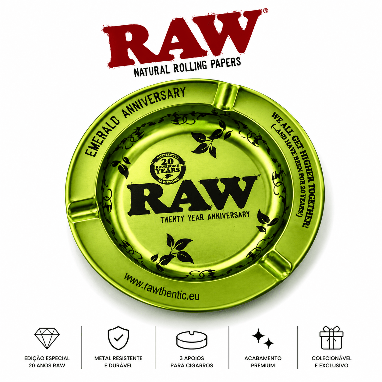 CBDLegalPT Parafernalia Raw Emerald Cendrier Métal Vert