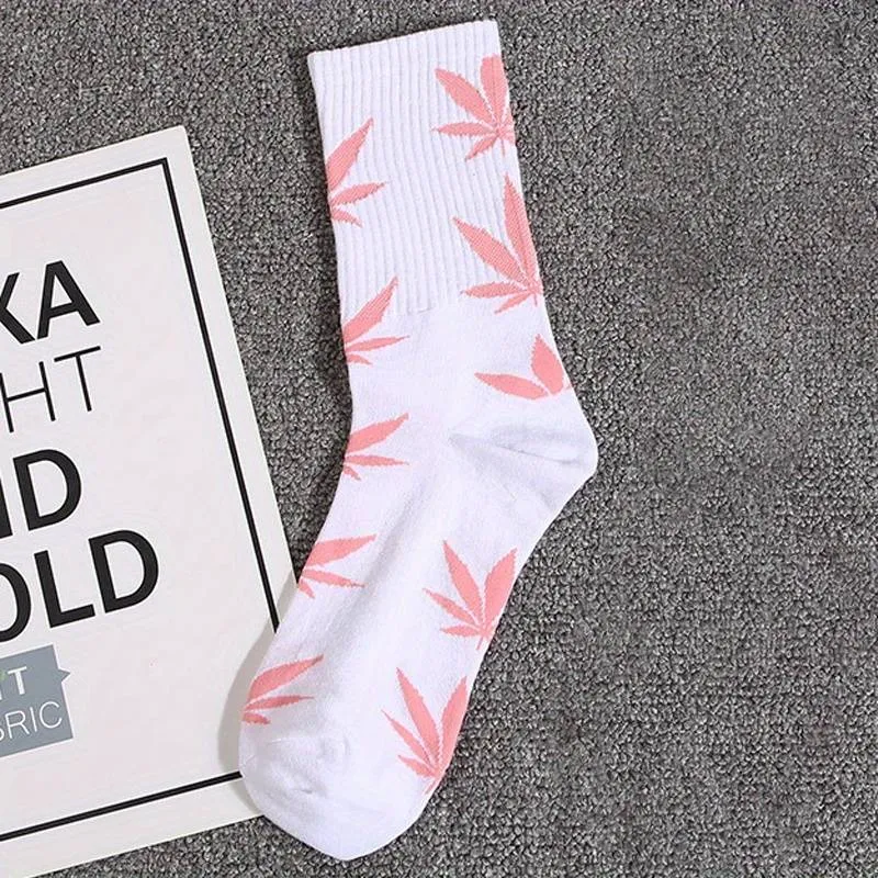 CBDLegalPT Parafernália chaussettes blanches feuilles roses