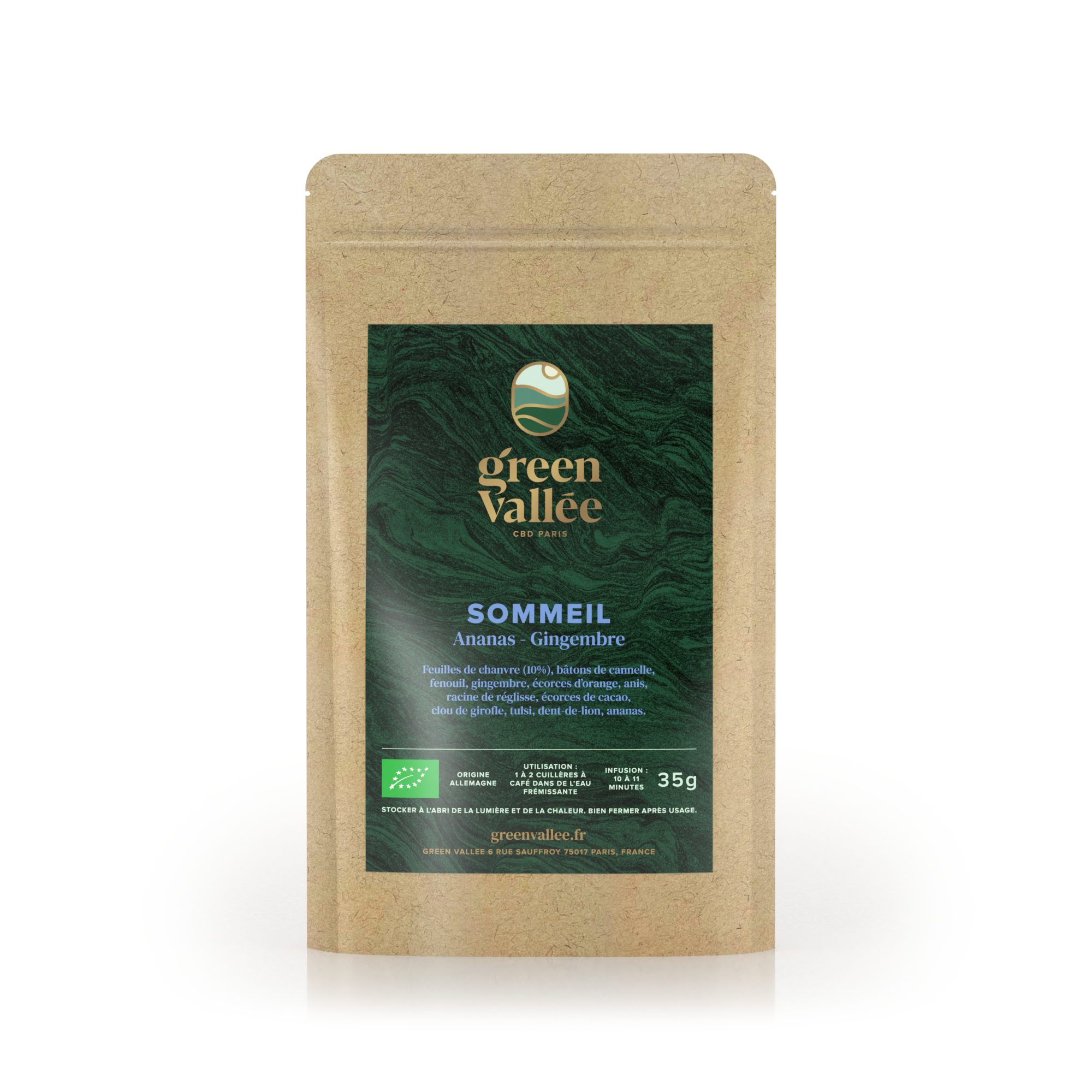 Green Vallée Infusion Sommeil tisane CBD bio 35g