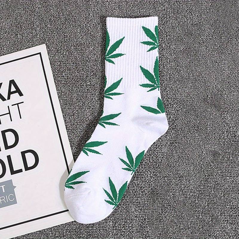 CBDLegalPT Parafernalia chaussettes feuilles blanches vertes