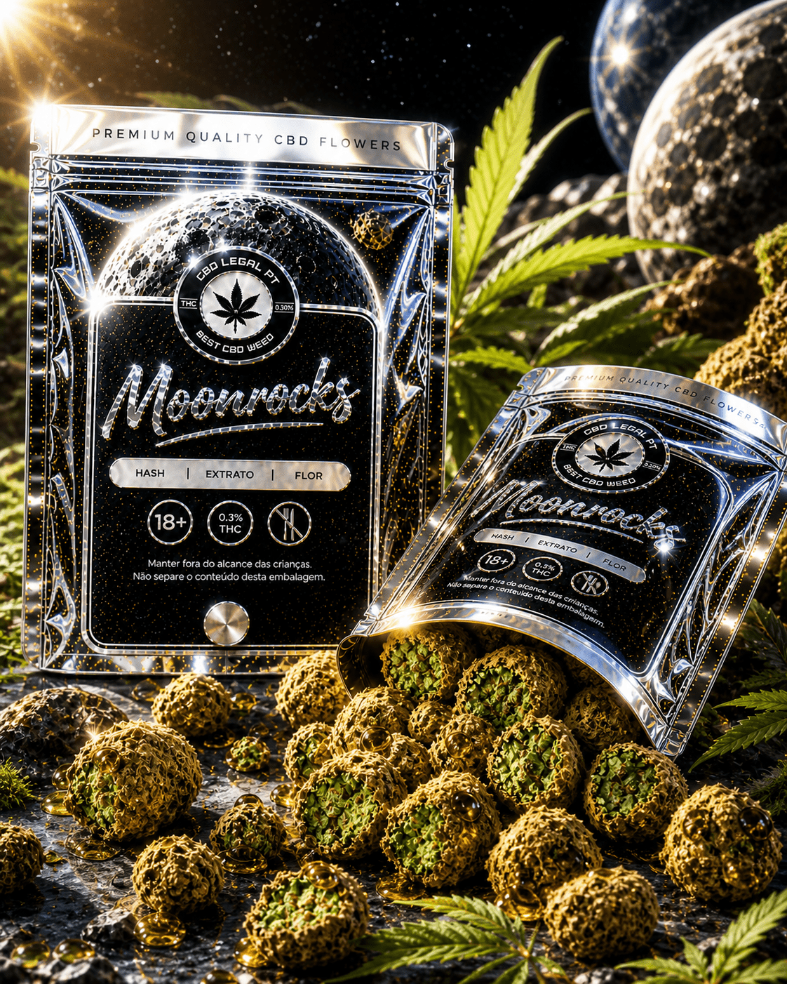 CBDLegalPT Flores CBD Moonrocks fleur 1 g extrait kief
